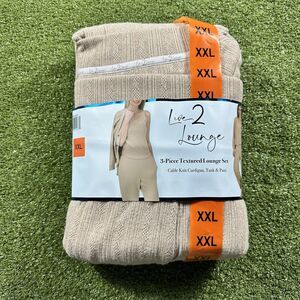 Live 2 Lounge Women's 3-Piece Cable Knit Textured Lounge Set, Tan, Size 2XL